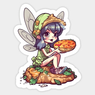 Kawaii Fairy & Pizza Funny Food Retro Japonese Anime Sticker